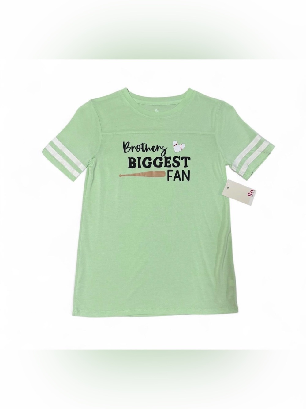 Custom Mint Green Baseball T-Shirt "Brothers Biggest Fan" Girls Size L NEW